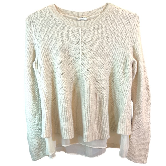 Lucky Brand Sweaters - Lucky Brand EUC off white and gold metallic crew neck chevron sweater Size large